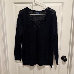 Polo Ralph Lauren Cotton blend Lace-up Open-Knit Sweater Size Large